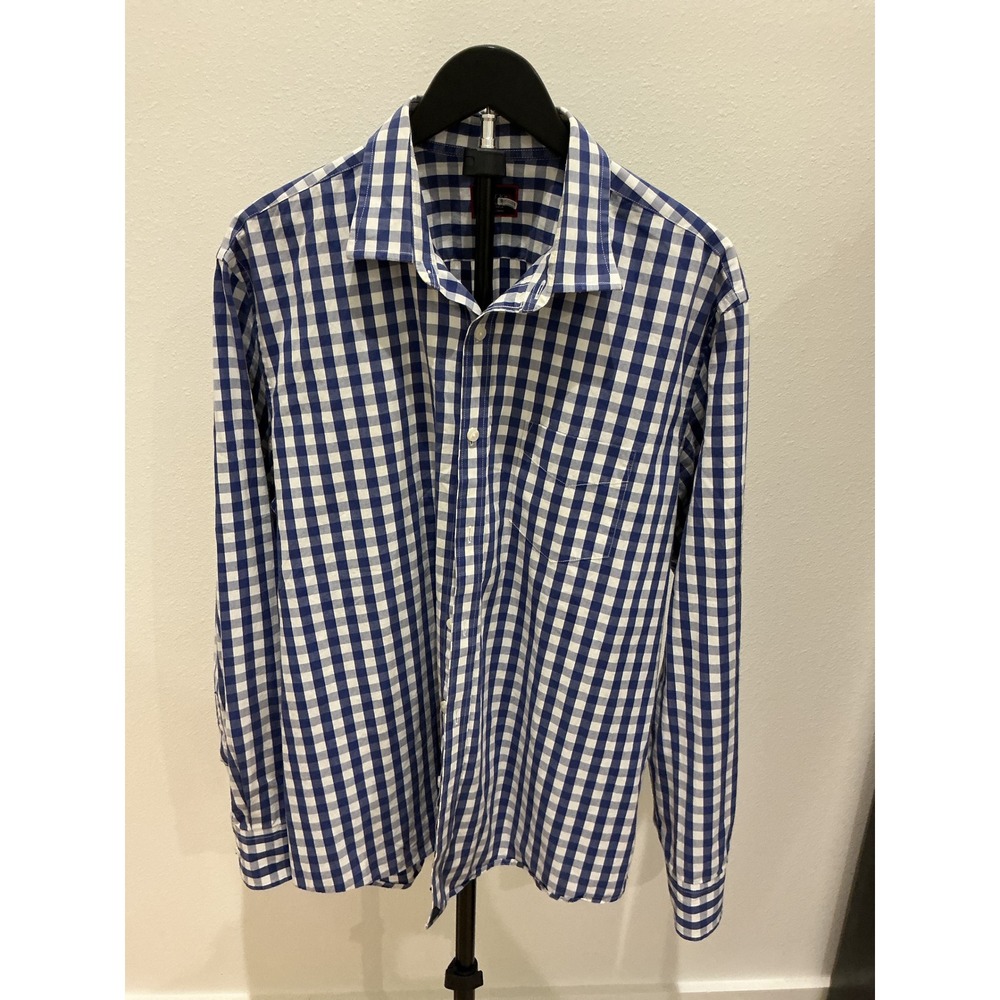 UNTUCKit Mens XL Long Sleeve Gingham Button Down Shirt Blue White Cotton